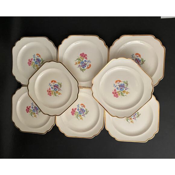 Set of 8 Harker Luncheon Salad Plates | Dresden Flowers Pattern | 1950s-60s - Picture 1 of 6